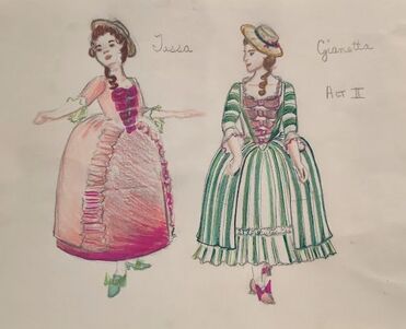Rendering of two 18th century costumes for Gondoliers